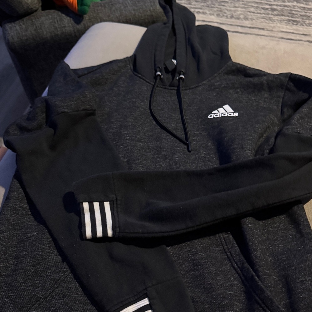 Adidas Charcoal Hoodie with White Accents